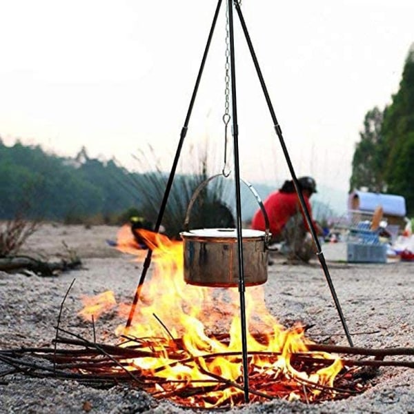 Camping matlagningstativ med justerbar hängkedja för lägereld