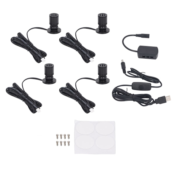 4 st LED Display Spotlights 5V Dimbar USB Mini Spotlight för Smyckesmonter Veranda Entré Svart Varmt Ljus
