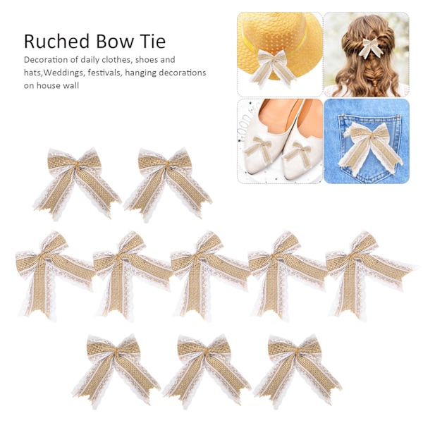 10 st Burlap Rosett Spets Ruched Rosett Handgjord Hantverk Jul Födelsedag Bröllop Dekoration