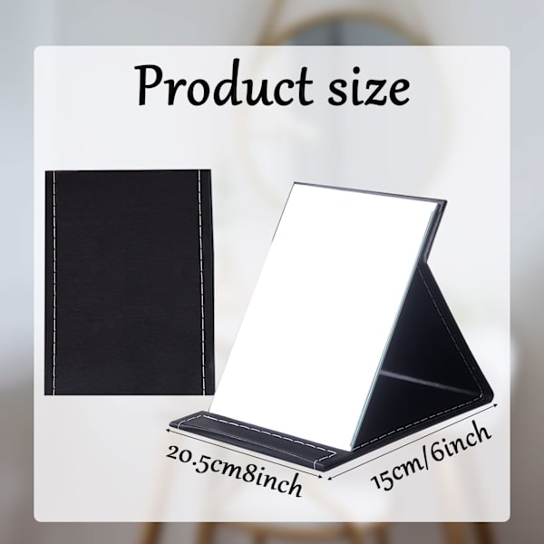 20,5x15cm Bärbar Vikbar Spegel - Super HD Kompakt Smink Spegel i Svart PU-Läder. Perfekt för Resor, Camping, Kontorsbord & Sminkbord. Gratis