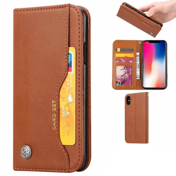 Plånboksfodral iPhone Xs Max 4 kortplatser med magnetlås Brun Brun