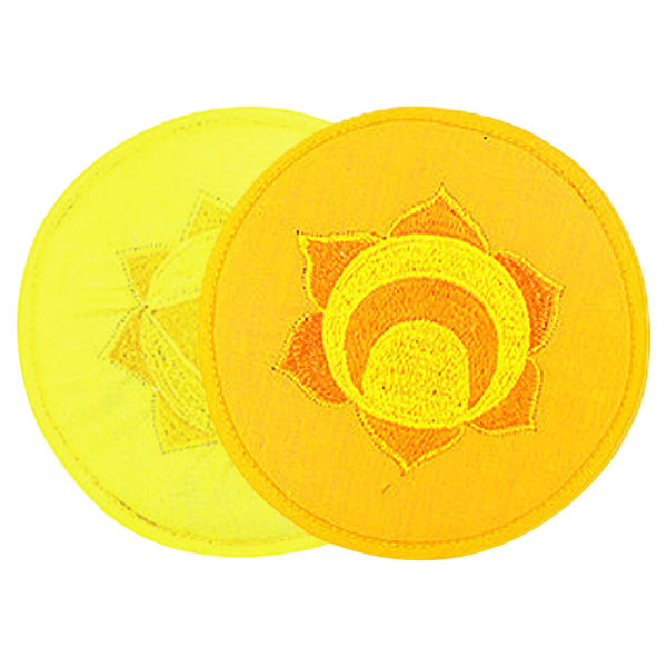 Handgjord tibetansk sångskål underlägg - 16cm, gul + orange