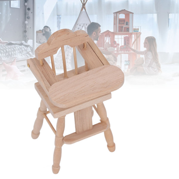 1/12 Dockhus Baby Matstol Livslik Vikbar Miniatyr Möbel Modell Björk Trä Vacker Dockhus Dekoration