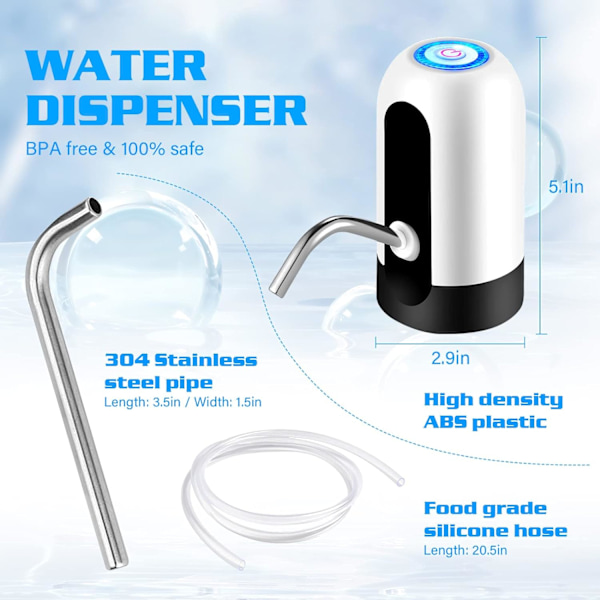 5 Gallon Vatten Dispenser Pump Uppladdningsbar, Vatten Dispenser för 5 Gallon Flaska Bottenladdning, Bärbar USB Laddning Automatisk Dricka Mini Vatten