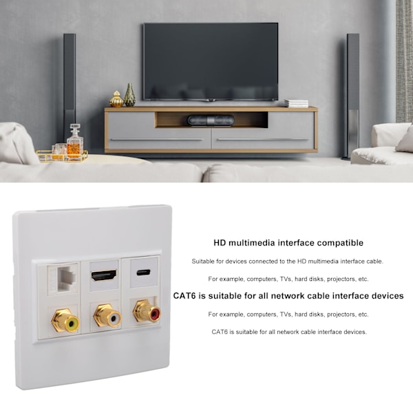 HD Optisk Väggplatta 6 Port CAT6 USB C RCA Väggplatta 3840x2160 Upplösning Undvik Röra HD Multimedia Interface Väggplatta