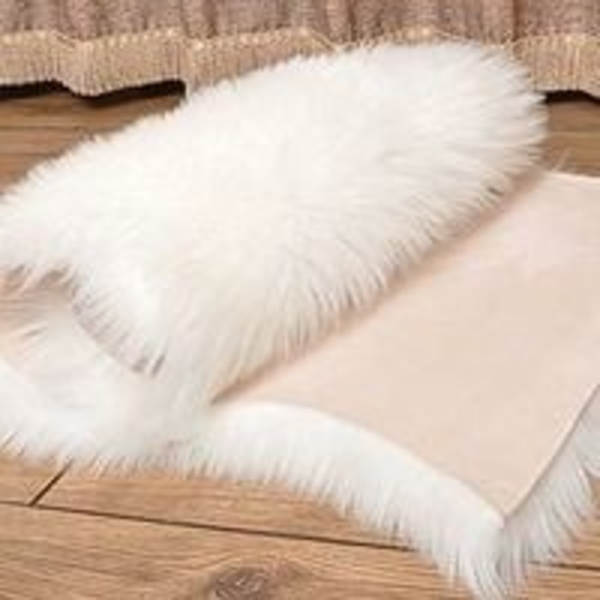 Faux fårskinn ullmatta, imitation fleece matta fluffig mjuk långhårig dekorativ stolskudde soffmatta (50x150cm - rektangulär, vit) Vit