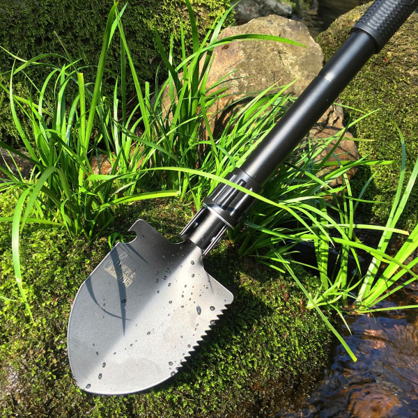 Hopfällbar spade för utomhusbruk, hopfällbar campingspade, 4-i-1 multifunktionell hopfällbar spade, campingvandring utomhusaktiviteter för terrängkörning, fiske, trädgårdsskötsel
