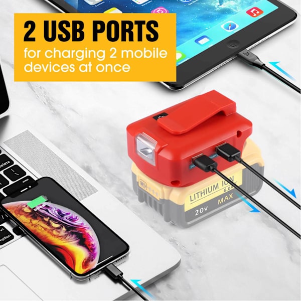 Lithium Batteri USB Adapter Konverter med LED Arbetslampa Bältesklämma för 14.4‑20V ADP05 12VDC Typ B