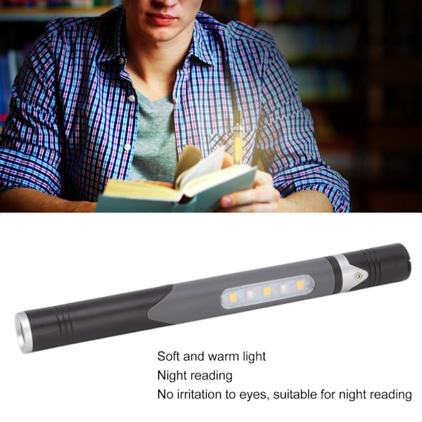 Penna ficklampa USB-laddning 3 ljuskällor LED-chip klämma design brett använd penna ljus ficklampa för reparation sjukhus svart