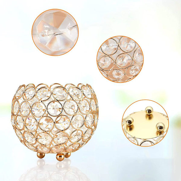 Qucover Tealight Holder Kristallskål Guld Ljusstake Set om 2 Stick Ljus Metall Dekorativ Ljusstake Lyx Ljusstativ för Bordsdekoration