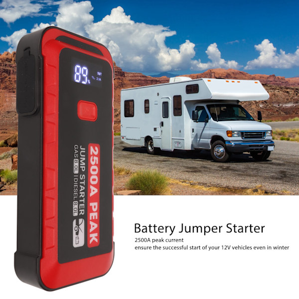 Bilbatteri Starthjälp 2500A 25800mAh USB Snabbladdning LCD-display Bärbar Starthjälp för 12V Fordon Camping
