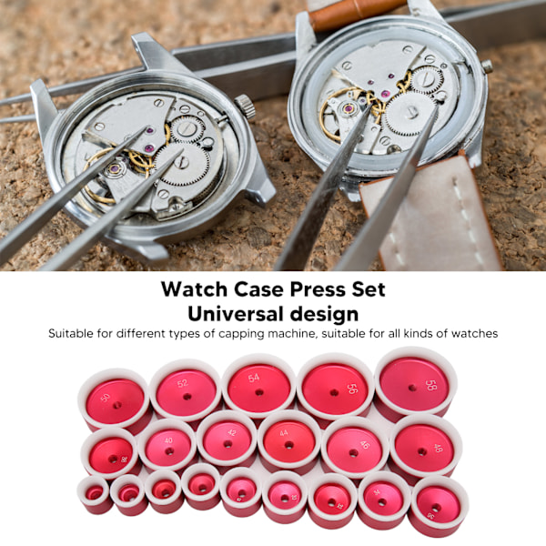 20 ST Watch Case Press Set Aluminiumlegering Bezel Inserts Watch Tool 20 mm till 58 mm för Klockreparation Klockbatteribyte