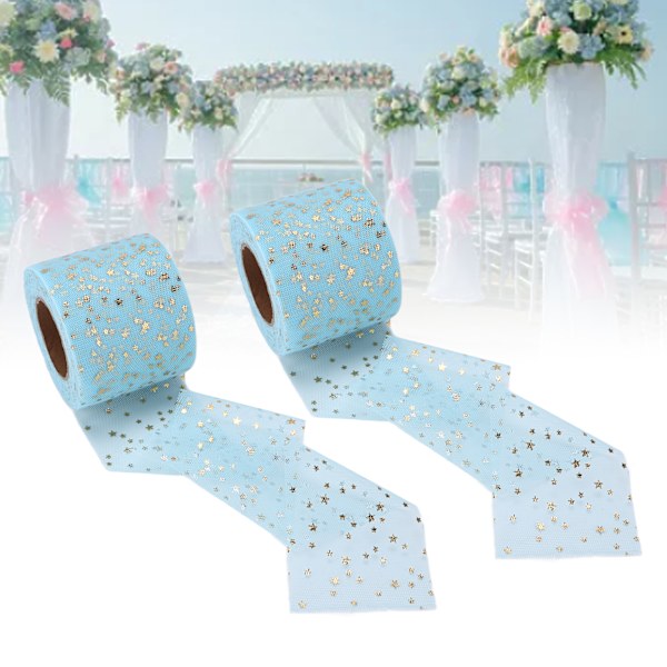 2 rullar glitter tyll med glänsande utseende, enkel användning, tillräcklig mängd, fyra färger, nättygstyll för DIY-dekor, himmelsblå