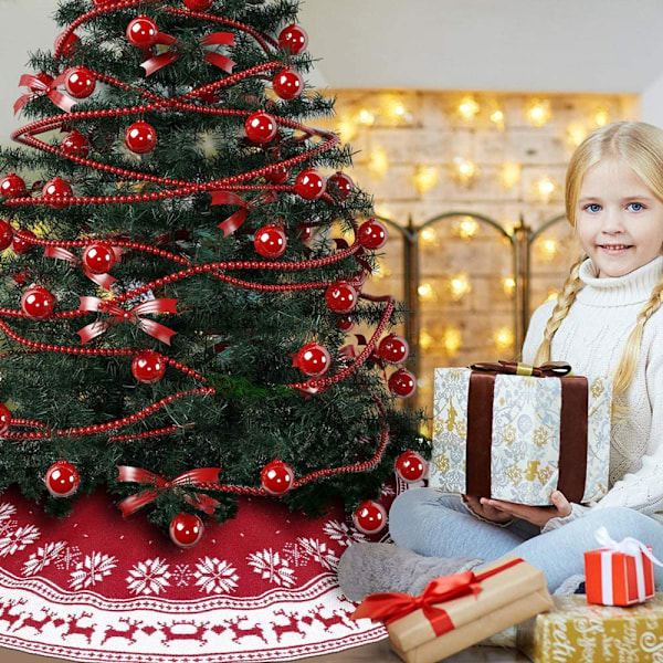 Julgransmatta, stickad snöflinga älg julgransmatta, juldekoration, stickad julgransmatta, stor röd julgransmatta för jul