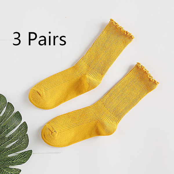 Damstrumpor. Volang Vändmanschett Casual Ankelstrumpor Andningsbar Cool Knit Bomull Sallad Besättning Volangsocka 3-pack