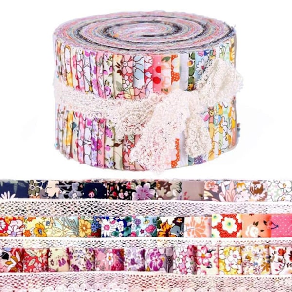 36 Stycken Jelly Tygremsor 2,5 Tum Rullade Tyg Quiltingremsor Blomstertryckta Hantverkstyger Paket Förskurna Lapptäcken med Blandade Mönster, Blommor