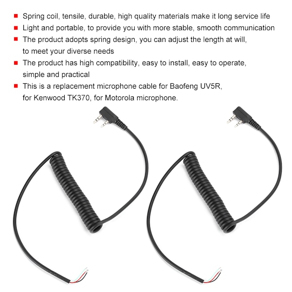 2PCS 2 stift 4 trådar högtalarmikrofonkabeltillbehör för Baofeng UV5R för Kenwood TK370