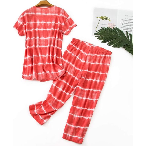 Kvinnors kortärmade pyjamas set med fickor, avslappnad V-ringning, 2-delars loungewear set