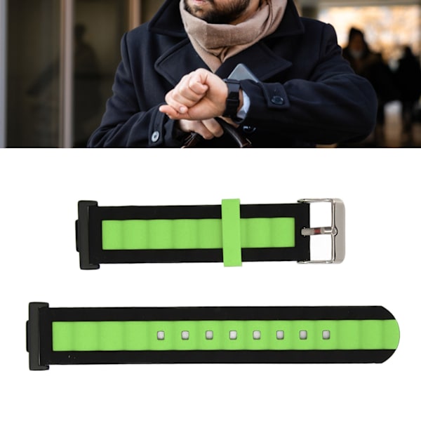 Justerbara silikonklockarmband, vattentäta, elastiska ersättningsarmband för Watch FIT 2, svart, grönt