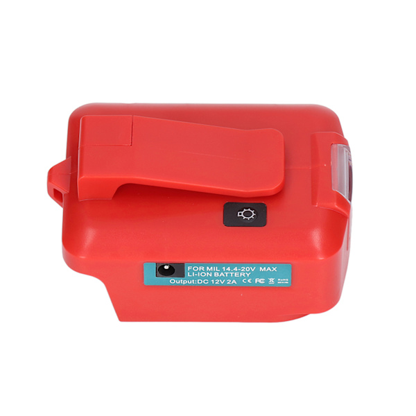 Lithium Batteri USB Adapter Konverter med LED Arbetslampa Bältesklämma för 14.4‑20V ADP05 12VDC Typ B