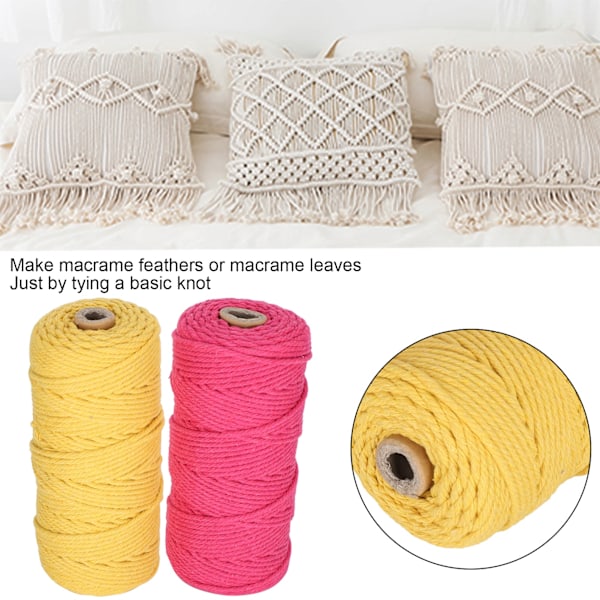 Naturlig bomullsrep Macrame-sladd enkelsträng stickgarn hantverk DIY 3mm 100meter