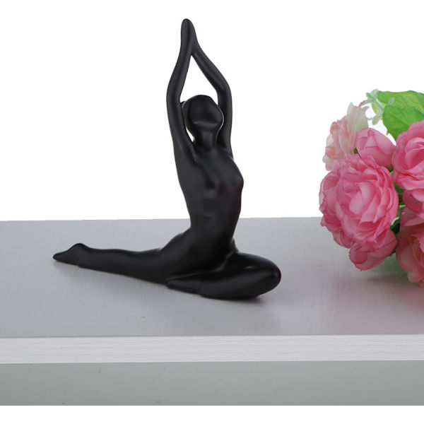 Enkel figur kreativ keramisk prydnad, keramisk flicka figurer yoga abstrakt svart modell kvinna staty statyetter prydnader kontor hem