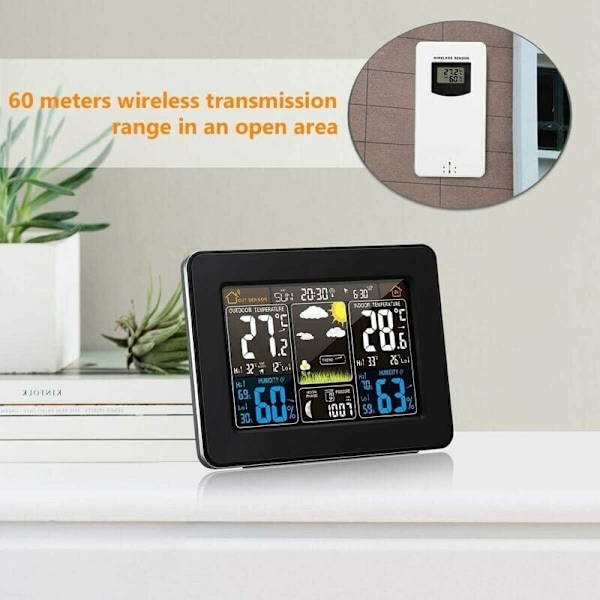 Precision Weather Observer, trådlös färgväderstation med fullfärg LCD-skärm, anpassade varningar och atomur med automatisk inställning, din personliga