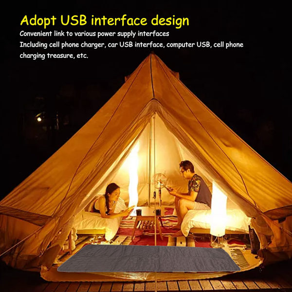 USB Elektrisk Uppvärmd Filt Multifunktionell Snabb Uppvärmning Bärbar Mjuk Tjock Uppvärmd Filt för Camping Utomhus Grå
