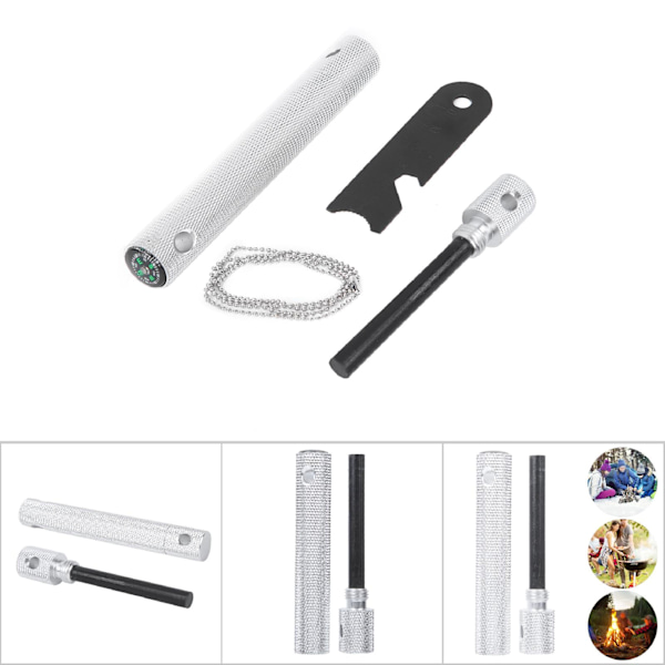 Stark Magnesiumstång Utomhus Camping Kompass Eldstart Stick Anti Korrosion Flintsten (Silver)