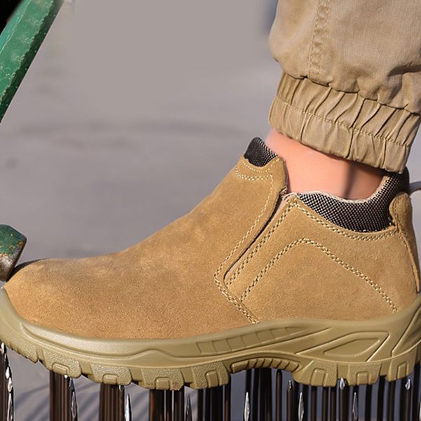 1 par stålhätta slip-on skor med solid sula mocka halkfri punkteringssäker andningsbar stålhätta arbetssko för män arbetare 43