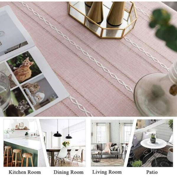 Rektangulär fransad duk, liten fräsch duk, bomulls- och linneduk, mjuk duk för utomhus- eller inomhusköksduk, rosa