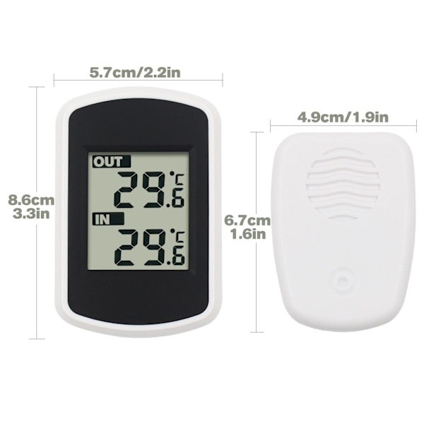 LCD Digital Trådlös Termometer för Inomhus eller Utomhus, Mini Rum Temperatur Sensor, Liten Noggrann Vädertestare i Hem Sovrum och Kontor, Vit