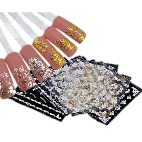 6st ark stickers Silver / Guld nageldekorationer