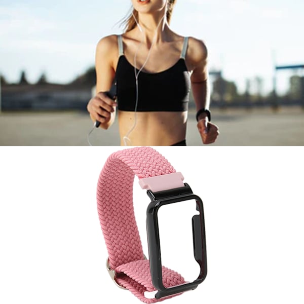 Flätat öglespänne för Mi Band 7 Pro Justerbart elastiskt nylonöglearmband med skyddande ram Rosa band Svart fodral
