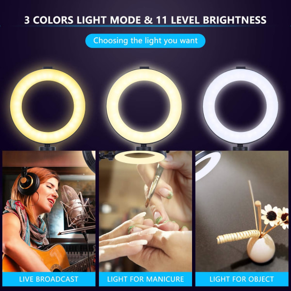 Ring Light Selfie Ring Light med stativ Dimbar Beauty Desktop Ring Light för videoinspelningar / Live Stream / Makeup / Fotografering