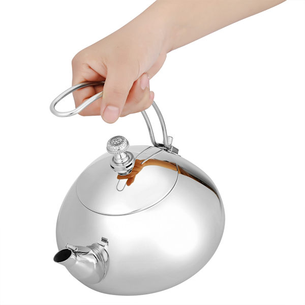 Klassisk 1,5L rostfritt stål tekanna induktionskokare vattenkokare snabb vattenuppvärmning kokande gryta (silver)