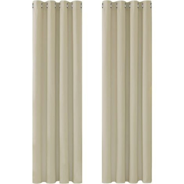 Termiskt isolerade mörkläggningsgardiner, gardiner för vardagsrum och sovrum, modern öljettdesign, 132x160 CM (bredd x höjd), mörk beige, 2 stycken