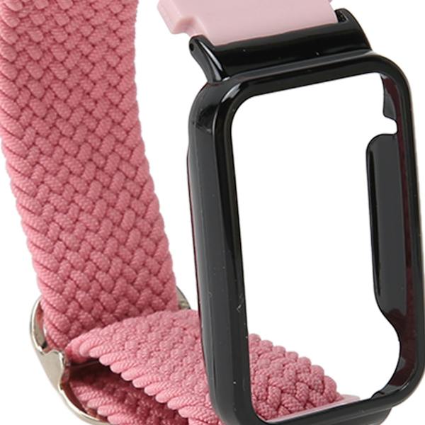 Flätat öglespänne för Mi Band 7 Pro Justerbart elastiskt nylonöglearmband med skyddande ram Rosa band Svart fodral