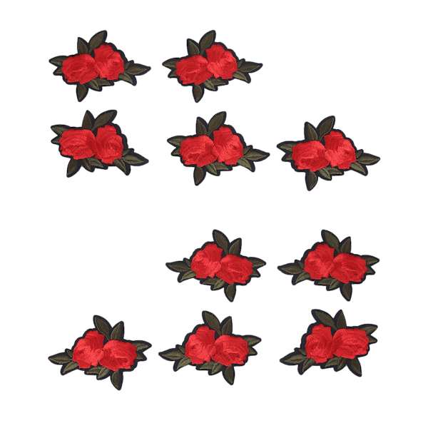 Stryka På Broderi Röda Rosor Applikationer, Eleganta Sy På Applikationer För Trendig Och Hållbar DIY-Dekor, Vackra Blommor Design För Att Täcka Skavanker På
