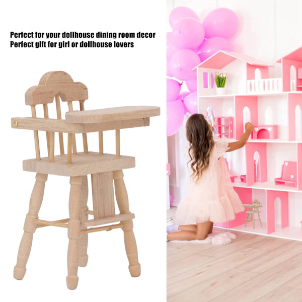 1/12 Dockhus Baby Matstol Livslik Vikbar Miniatyr Möbel Modell Björk Trä Vacker Dockhus Dekoration