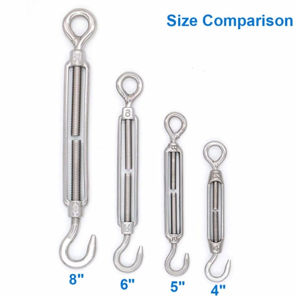 Spännskruv Spännkrok och Öglekrok och Öglespännskruv 304 Rostfritt Stål Hårdvarukit för Vajerspänning Tungt Solsegel Fäste 5-Pack