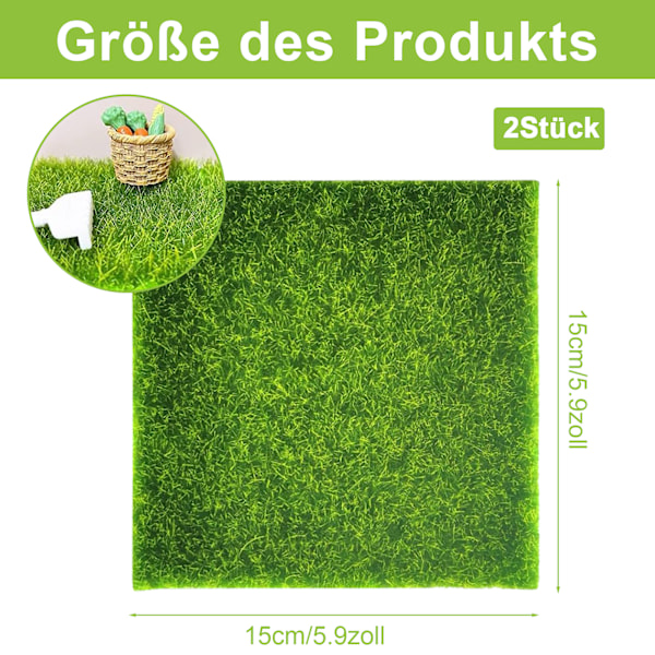 DIY Mini Konstgräsmatta, 2-pack Konstgräsmatta Miniatyrhus Dekoration, 15 x 15 Rulle Konstgräs Simulering Konstgräs Miniatyr
