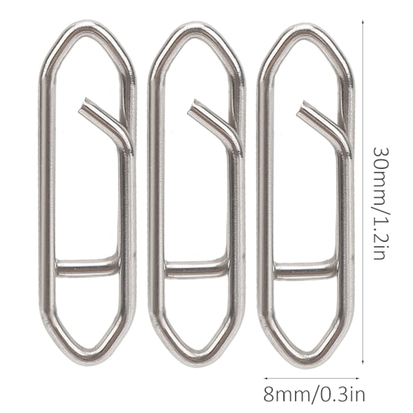 100 st fiske Power Clips Länk Rostfritt Stål Snabbväxlingshastighet Clips Connector L