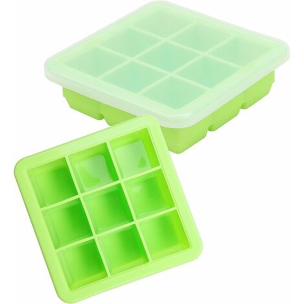Silikonform för frysning av barnmat med transparent lock (2-pack) - Isform för barn 9 x 30 ml - Stapelbar silikonform för barnmatspuré