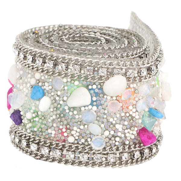 Rhinestone Crystal Mesh Iron On Banding Beaded Applique Bröllopsklänning Skor Trim L35MM-3