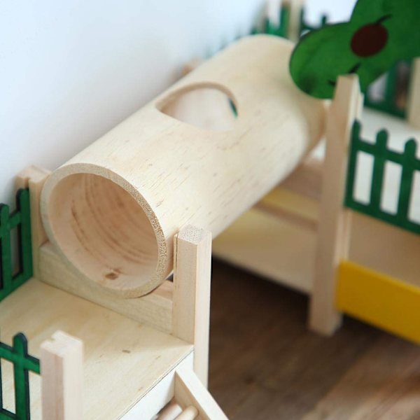 Liten djur aktivitetsleksak i trä Hamster lekplats abborre springande stege träningsgymnastik med matare burtillbehör
