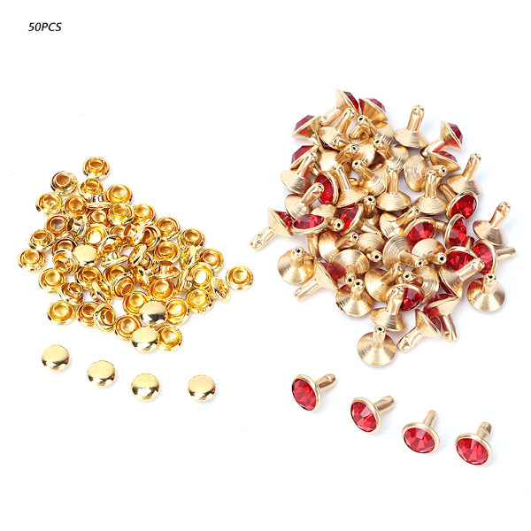 50 st 8 mm kristall strass dekorativa nitar DIY läder skor kläder nitar (röd kristall)