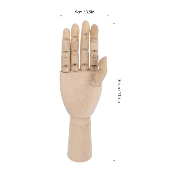 11.8in Trä Handmodell Halkfri Flexibel Trä Mannekäng Hand för Smyckesvisning Skissemålning Kontor Bordsdekoration Höger