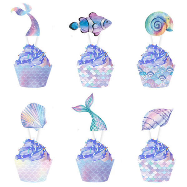 Oceanic Cupcake Tillbehör, Dubbelsidiga Formar & Toppers, Pålitligt Material För Minnesvärda Firanden, Enkel Användning Under Havet Tema (48 ST)