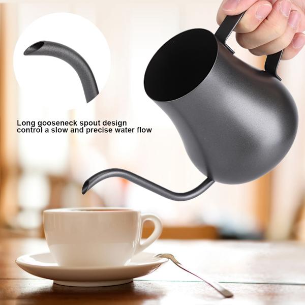 280 ml svart rostfritt stål dropp kaffekanna gåshals lång mun pipkanna